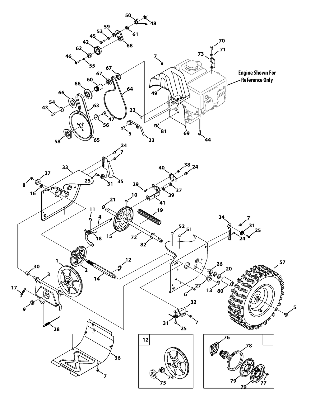 Drive System Diagram and Parts List for 2X524WE (31AM63TR710-31AM63TR756)(2013) Cub Cadet Snow Blower
